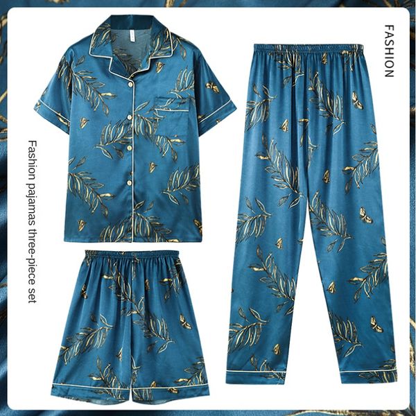 men's sleepwear fashion summer autumn 3 piece silk men pajamas set short sleeve shorts oversize homewear lapel collar loungewear pijama, Black;brown
men's sleepwear fashion summer autumn 3 piece silk men pajamas set short sleeve shorts oversize homewear lapel collar loungewear pijama, Black;brown