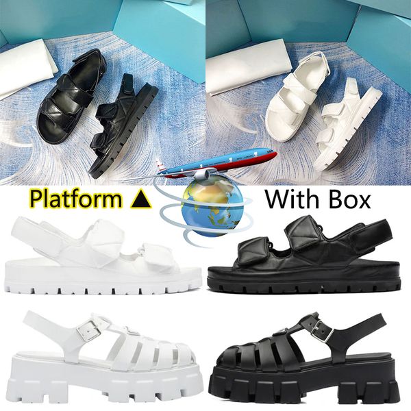 

new with box designer sandals womens dad sandals foam women fashion heels platform prad slides rubber wedge sandal triangle metal slippers b, Black