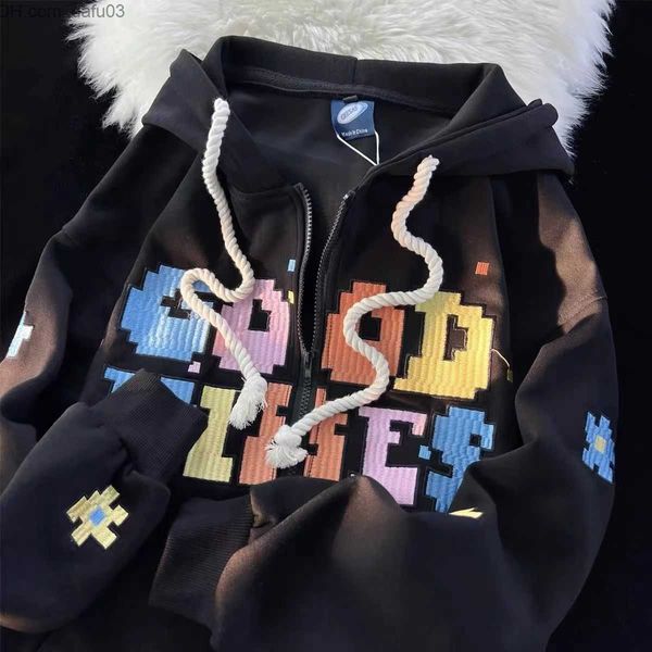 men's hoodies sweatshirts american vintage letter embroidery zipper hoodie sweater women's spring new hip hop loose coat y2k kawai, Black
men's hoodies sweatshirts american vintage letter embroidery zipper hoodie sweater women's spring new hip hop loose coat y2k kawai, Black