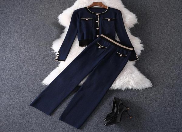 2022 long sleeve round neck blue contrast color knitted pockets cardigans panelled buttons long pants two piece 2 pieces set2647295, White
2022 long sleeve round neck blue contrast color knitted pockets cardigans panelled buttons long pants two piece 2 pieces set2647295, White