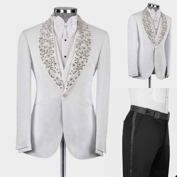 luxury men wedding tuxedos beads notched lapel groom wear 3 pcs suit blazer pants vest prom evening party custom made, Black;gray
luxury men wedding tuxedos beads notched lapel groom wear 3 pcs suit blazer pants vest prom evening party custom made, Black;gray