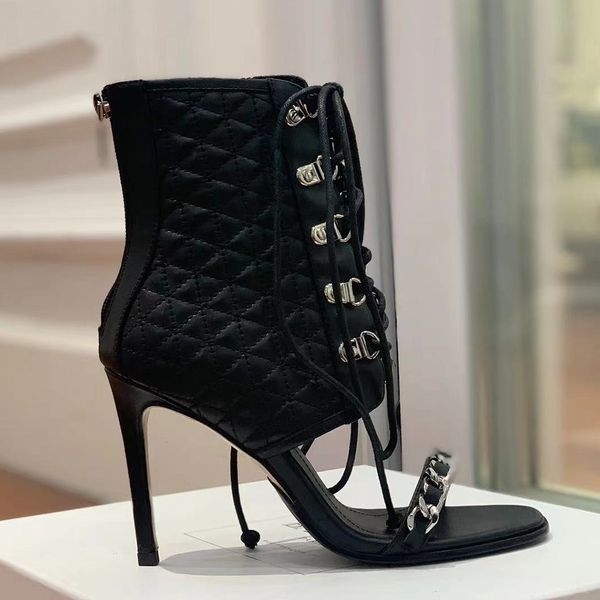 front lace-up stiletto sandals genuine leather gladiator shoes back zip closure women's party evening dress shoes designers high heels, Black
front lace-up stiletto sandals genuine leather gladiator shoes back zip closure women's party evening dress shoes designers high heels, Black