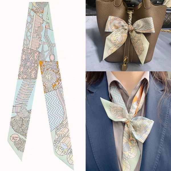h home silk long silk scarf thin narrow winding bag handle multi-functional ribbon hair band bag handle ribbon female, Blue;gray
h home silk long silk scarf thin narrow winding bag handle multi-functional ribbon hair band bag handle ribbon female, Blue;gray