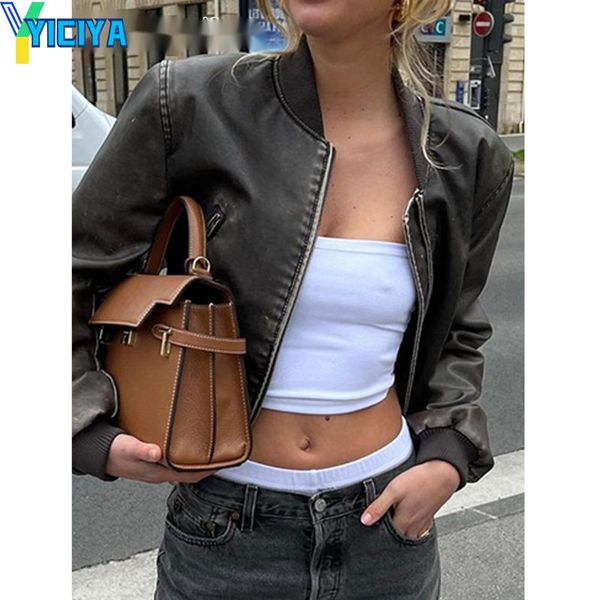 women's jackets yiciya leather jacket fashion women bomber winter short coat female stand collar racing biker motorcycle outerwear 2023, Black;brown
women's jackets yiciya leather jacket fashion women bomber winter short coat female stand collar racing biker motorcycle outerwear 2023, Black;brown
