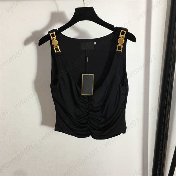 summer women casual vest medusa metal hardware shoulder buttons slim coolred black tank lady party designer clothes, White
summer women casual vest medusa metal hardware shoulder buttons slim coolred black tank lady party designer clothes, White