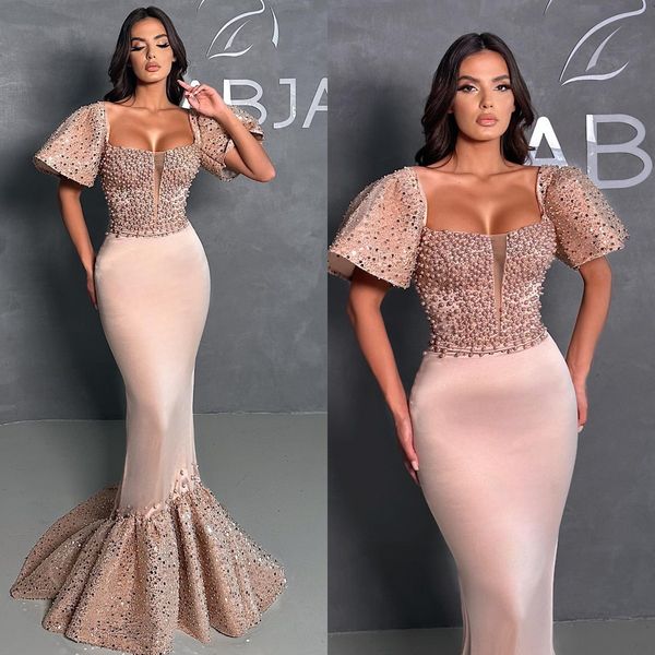 elegant champagne mermaid evening dresses square neck short sleeves sequins pearls formal party prom dress long dresses for special occasion, Black;red
elegant champagne mermaid evening dresses square neck short sleeves sequins pearls formal party prom dress long dresses for special occasion, Black;red
