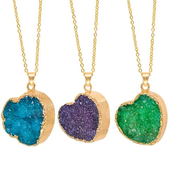 druzy stone heart shaped pendant necklaces for women girls raw crystal cluster necklace reiki healing jewelry with gold edge, Silver
druzy stone heart shaped pendant necklaces for women girls raw crystal cluster necklace reiki healing jewelry with gold edge, Silver