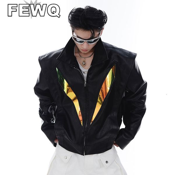 men's jackets fewq split shoulder pad pu leather jacket color contrast patchwork 2023 darkwear stand collar male short coat fashion 9a7, Black;brown
men's jackets fewq split shoulder pad pu leather jacket color contrast patchwork 2023 darkwear stand collar male short coat fashion 9a7, Black;brown