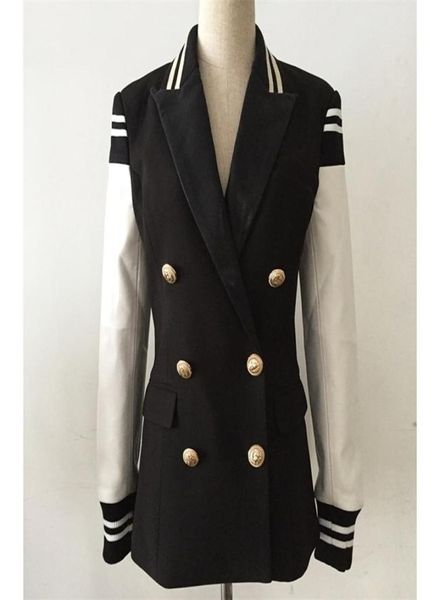 high street fashion stylish jacket womens leather sleeve patchwork lion buttons blazer y2001098467213, White;black
high street fashion stylish jacket womens leather sleeve patchwork lion buttons blazer y2001098467213, White;black