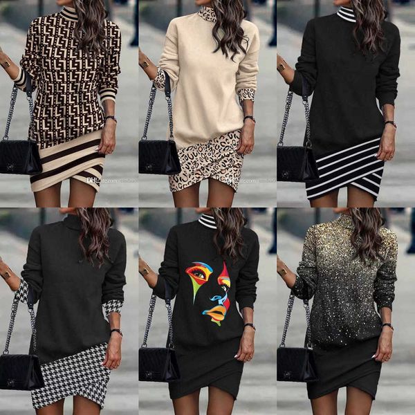 designer dress women long sleeve high collar printed irregular dresses womens autumn clothes, Black;gray
designer dress women long sleeve high collar printed irregular dresses womens autumn clothes, Black;gray