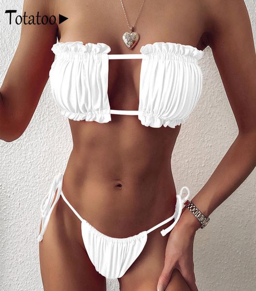 totatoop strapless lace up bandage ruched bikini sets women summer hollow out smocked bandeau two piece swimsuit female6793707, White;black 
totatoop strapless lace up bandage ruched bikini sets women summer hollow out smocked bandeau two piece swimsuit female6793707, White;black