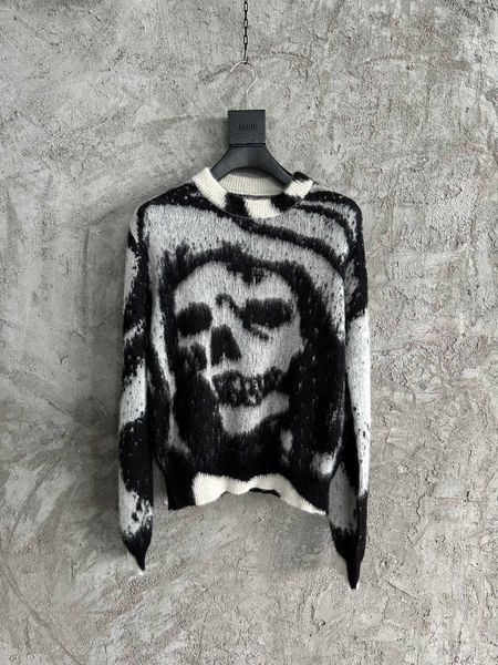 men's sweaters men round neck skull 100 wool mohair pull over sweater 230802, White;black
men's sweaters men round neck skull 100 wool mohair pull over sweater 230802, White;black