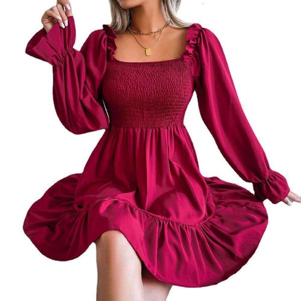 spring and summer square collared trumpet long sleeved ruffled dress womens, Black;gray
spring and summer square collared trumpet long sleeved ruffled dress womens, Black;gray