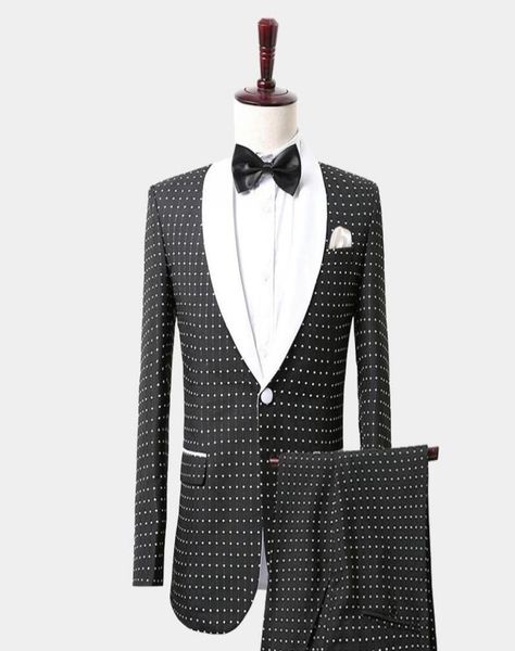 fashion gentleman black white polka dot tuxedo suit with shawl lapel mens suits custom made wedding tuxedos jacket pants vest sl2345235, Black;gray
fashion gentleman black white polka dot tuxedo suit with shawl lapel mens suits custom made wedding tuxedos jacket pants vest sl2345235, Black;gray
