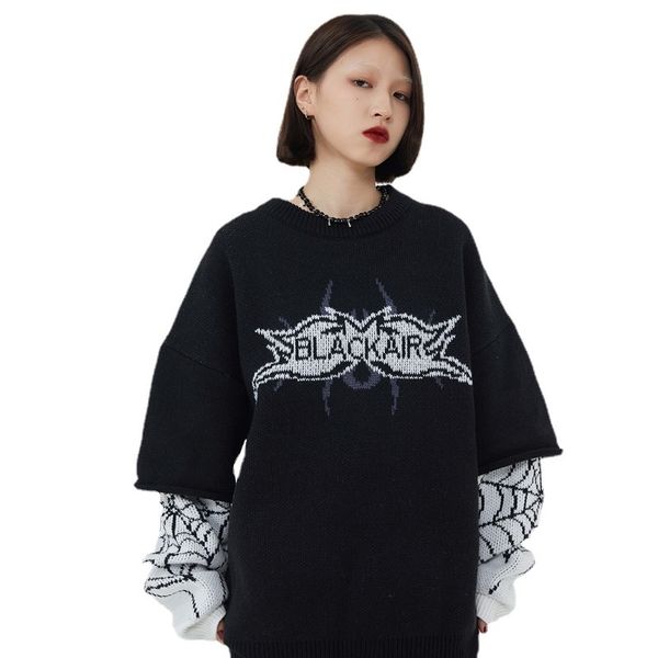 men's sweaters american street spider web fake two piece plain knitting sweater hip hop pullover for men and women black 230802, White;black
men's sweaters american street spider web fake two piece plain knitting sweater hip hop pullover for men and women black 230802, White;black