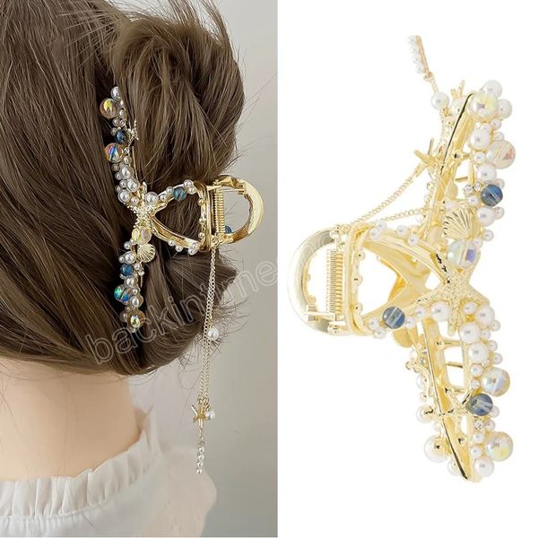 women starfish pearl tassel hair clip shell star fringe hair claw gold cross geometric hairpin alloy hair accessories, Slivery;white
women starfish pearl tassel hair clip shell star fringe hair claw gold cross geometric hairpin alloy hair accessories, Slivery;white