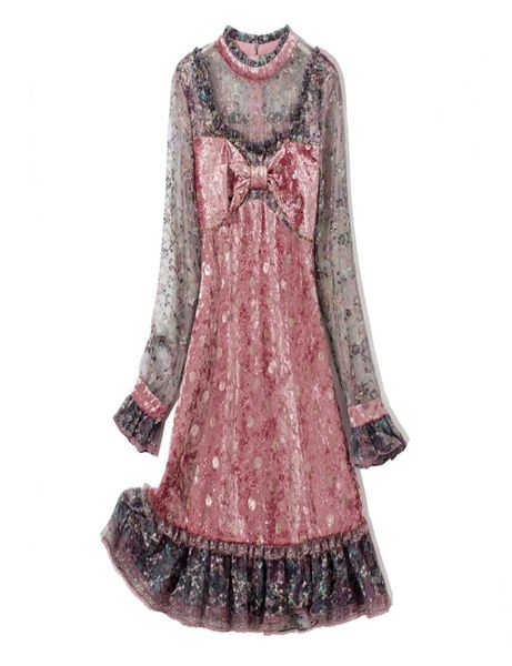 women's dresses o neck long sleeves bow detailing beaded fashion velvet patchwork vestidos7343857, Black
women's dresses o neck long sleeves bow detailing beaded fashion velvet patchwork vestidos7343857, Black