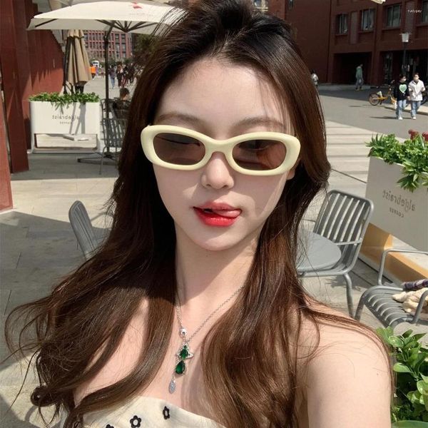 sunglasses square oval frame beige high sense small face po retro female round586, White;black
