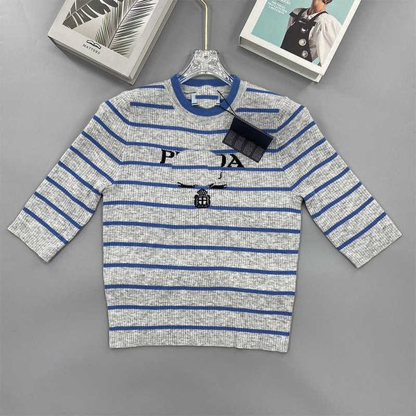 style knitted stripe grey round neck medium sleeve round neck women's new t-shirt 2023 new versatile short sleeve, White;black
style knitted stripe grey round neck medium sleeve round neck women's new t-shirt 2023 new versatile short sleeve, White;black