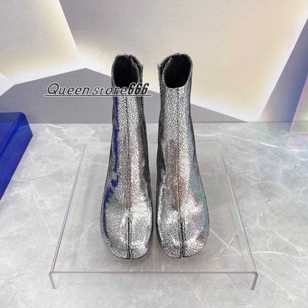 split toe boots high heels silver crackle pattern genuine leather chunky heel fashion boot side buckle opening calfskin leather for women lu, Black
split toe boots high heels silver crackle pattern genuine leather chunky heel fashion boot side buckle opening calfskin leather for women lu, Black