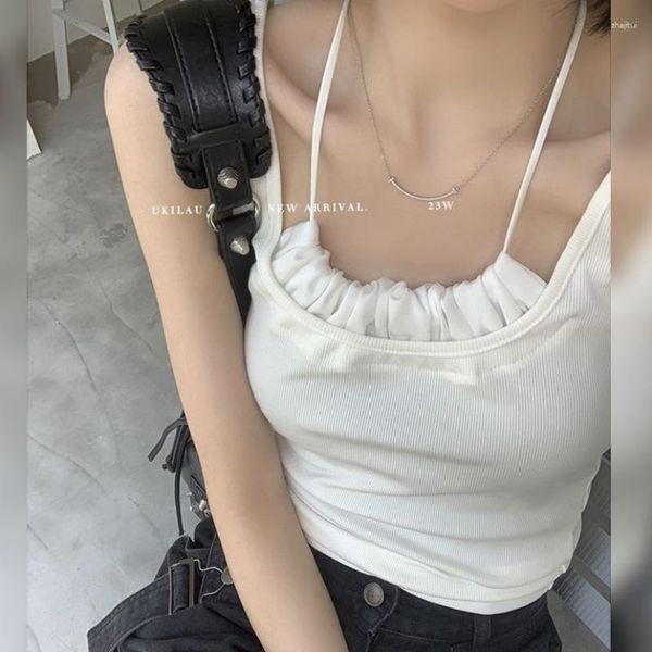 women's tanks summer strap tank fashion fake two piece thread hanging neck black sleeveless bottom t-shirt spicy girl, White
women's tanks summer strap tank fashion fake two piece thread hanging neck black sleeveless bottom t-shirt spicy girl, White