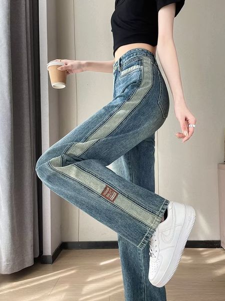 women's jeans spliced retro straight leg jeans for women's spring tall elongated versatile slim loose fitting wide leg women', Blue
women's jeans spliced retro straight leg jeans for women's spring tall elongated versatile slim loose fitting wide leg women', Blue