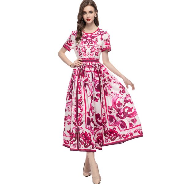women's runway dresses o neck short sleeves vintage printed high street vintage mid vestidos, Black
women's runway dresses o neck short sleeves vintage printed high street vintage mid vestidos, Black
