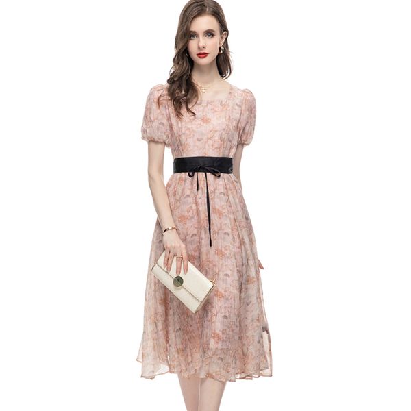 women's runway dresses square neckline short sleeves printed high street fashion mid vestidos, Black
women's runway dresses square neckline short sleeves printed high street fashion mid vestidos, Black