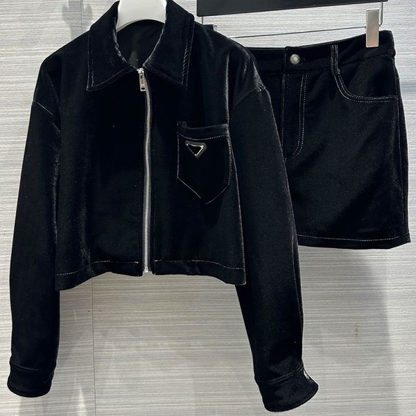 8.3 fashion temperament triangle short velvet jacket with mini skirt women's black two piece sets, White
8.3 fashion temperament triangle short velvet jacket with mini skirt women's black two piece sets, White