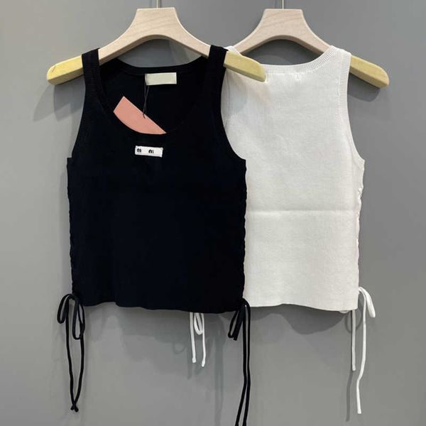 23 summer solid tank with slim fit sleeveless knit shirt solid embroidery letter black and white lace up top, White;black
23 summer solid tank with slim fit sleeveless knit shirt solid embroidery letter black and white lace up top, White;black