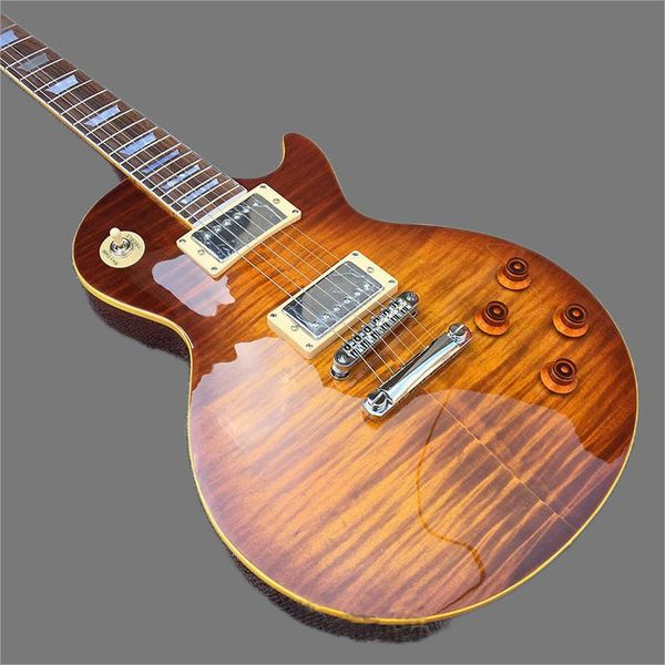 smoky electric guitar with yellow lulu edge, tiger pattern veneer, light jade twist lp guitar 1
smoky electric guitar with yellow lulu edge, tiger pattern veneer, light jade twist lp guitar 1