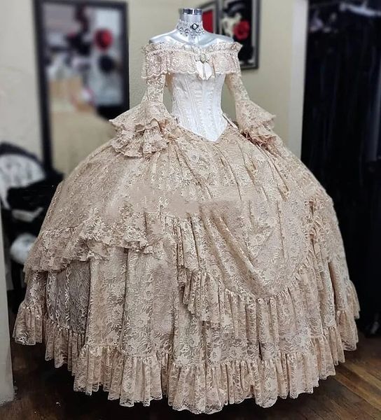 vintage victorian lace evening gowns bell long sleeves off shoulder gothic corset bustle champagne costume prom dresses, Black
vintage victorian lace evening gowns bell long sleeves off shoulder gothic corset bustle champagne costume prom dresses, Black
