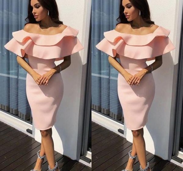 new blush pink sheath homecoming dresses off shoulder ruched ruffles knee length cocktail dresses short prom dress party gowns5566707, Blue;pink