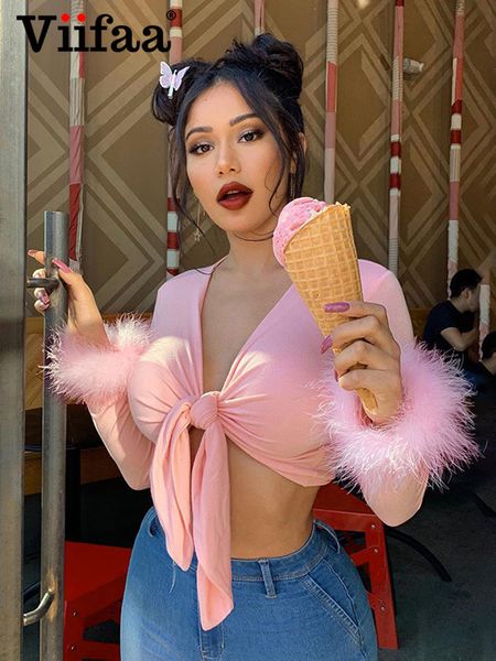 women's t-shirt viifaa tie front fur cuff long sleeve crop t shirt women y2k spring autumn pink tee streetwear fashion tshirt 230802, White
women's t-shirt viifaa tie front fur cuff long sleeve crop t shirt women y2k spring autumn pink tee streetwear fashion tshirt 230802, White