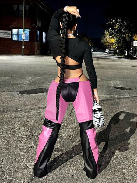 women's pants capris fqlwl fall patchwork panelled pants for women low waist streetwear feux leather pants pink wide leg zipper pants f, Black;white
women's pants capris fqlwl fall patchwork panelled pants for women low waist streetwear feux leather pants pink wide leg zipper pants f, Black;white