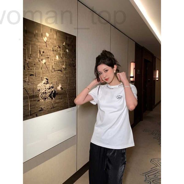 women's t-shirt designer p family 23 spring/summer new princess style letter print collar rhinestone decoration casual loose versatile, White
women's t-shirt designer p family 23 spring/summer new princess style letter print collar rhinestone decoration casual loose versatile, White