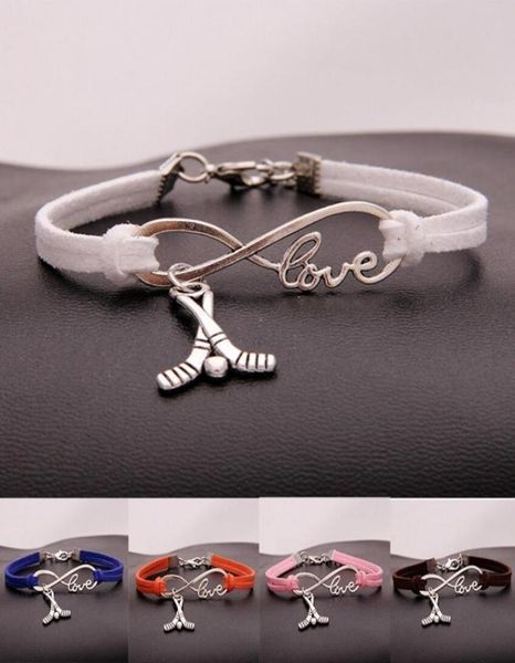 fashion jewelry ancient silver hockey sport pendant bracelet charm bracelet jewelry mixed velvet rope infinity love 8 bangle 9549570, Black