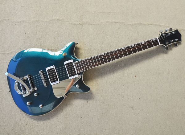 metal blue electric guitar with tremolo bar rosewood fretboard can be customized 
metal blue electric guitar with tremolo bar rosewood fretboard can be customized
