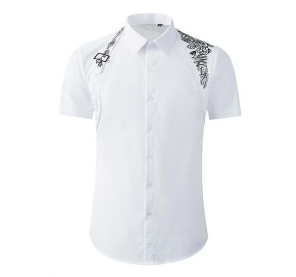 men039s casual shirts white mens luxury short sleeve high density embroidery dress metal button slim fit male4185475, White;black
men039s casual shirts white mens luxury short sleeve high density embroidery dress metal button slim fit male4185475, White;black