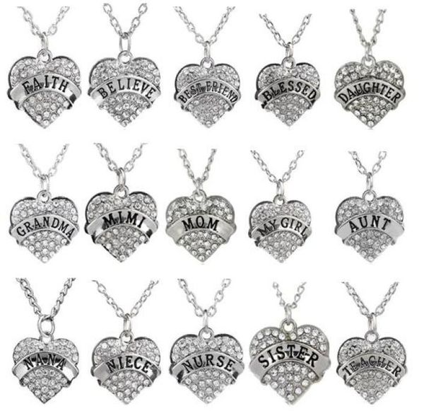 5pcslot clear rhinestones heart pendant necklace with aunt blessed hope mom grandma daughter etc word letters fit for family gif9181341, Silver
5pcslot clear rhinestones heart pendant necklace with aunt blessed hope mom grandma daughter etc word letters fit for family gif9181341, Silver