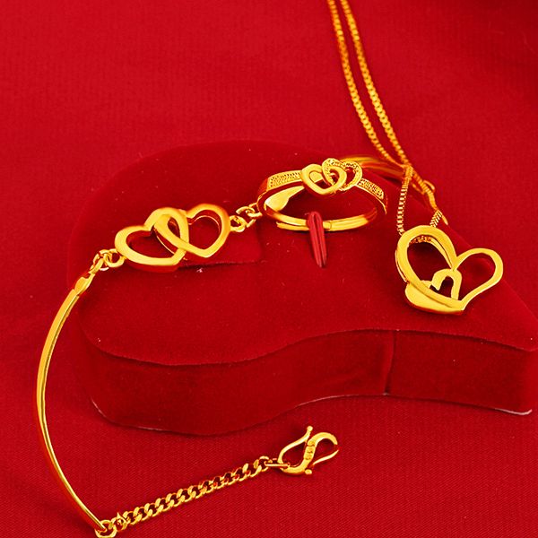 plating gold women's double love heart ring necklace bracelet three piece set wedding jewelry set, Silver
plating gold women's double love heart ring necklace bracelet three piece set wedding jewelry set, Silver