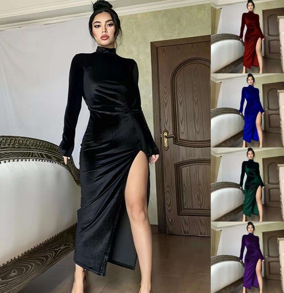 wind womens wear autumn winter high collar long velvet dress folded flimsy split, Black;gray
wind womens wear autumn winter high collar long velvet dress folded flimsy split, Black;gray