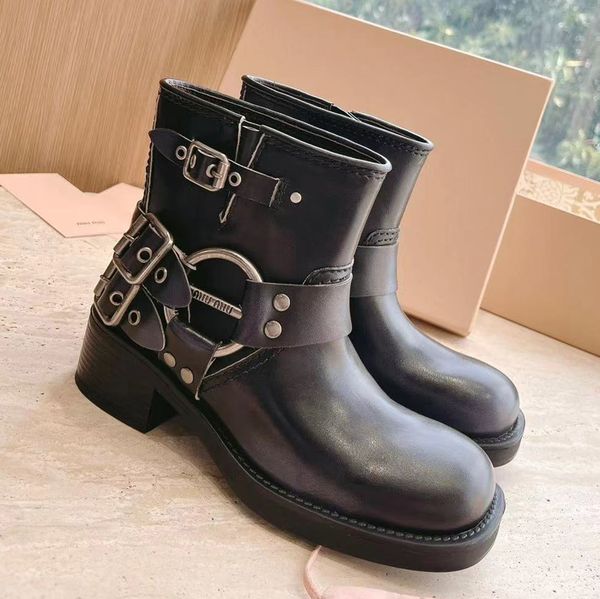 thick heel cap toes ankle boots belt buckle cowhide slip-on motorcycle boots women's outdoor shoes luxury designer combat boots factory, Black
thick heel cap toes ankle boots belt buckle cowhide slip-on motorcycle boots women's outdoor shoes luxury designer combat boots factory, Black