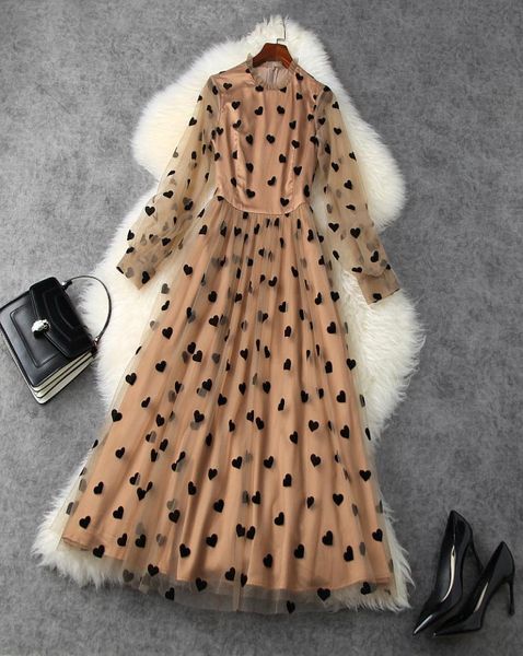 european and american women039s clothing new spring 2021 longsleeved heart flocking fashionable gauze dress8170201, Black;gray
european and american women039s clothing new spring 2021 longsleeved heart flocking fashionable gauze dress8170201, Black;gray