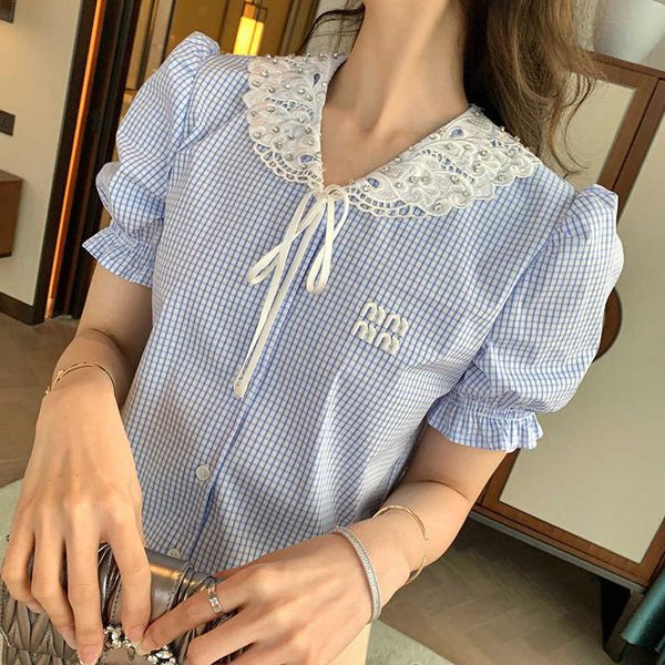 sweet and cute style short sleeved shirt with diamond inlaid doll neck letter embroidery bubble sleeve shirt for women in summer, White
sweet and cute style short sleeved shirt with diamond inlaid doll neck letter embroidery bubble sleeve shirt for women in summer, White