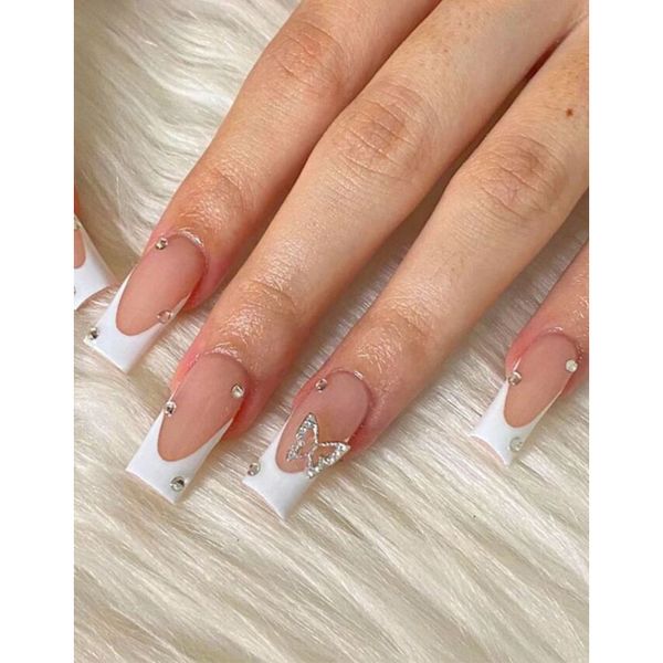 press on nails 24pcs coffin shaped - 3d butterfly & diamond decoration, french tip false nails - white, Red;gold
press on nails 24pcs coffin shaped - 3d butterfly & diamond decoration, french tip false nails - white, Red;gold