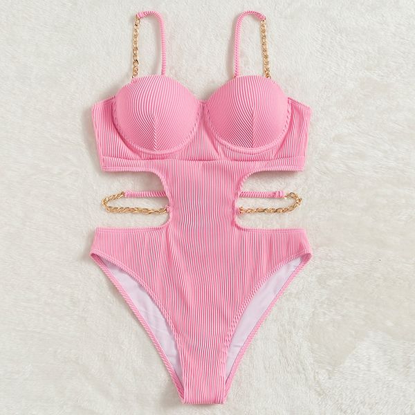 women's swimwear push up underwire swimsuit women solid pink metal chain hollow out ribbed bathing suit backless swimwear monokini 2308, White;black
women's swimwear push up underwire swimsuit women solid pink metal chain hollow out ribbed bathing suit backless swimwear monokini 2308, White;black