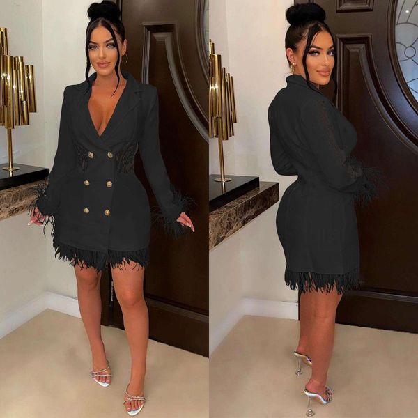 fashion womens v neck long sleeved double breasted tassels hollow dress, Black;gray
fashion womens v neck long sleeved double breasted tassels hollow dress, Black;gray