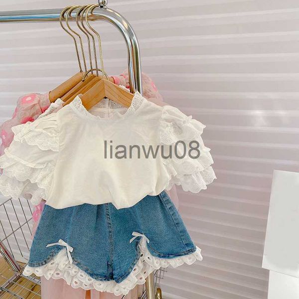 clothing sets 2022 summer new children's clothing girls fashion lace stitching collar bow denim shorts toddler baby casual clothes suit, White
clothing sets 2022 summer new children's clothing girls fashion lace stitching collar bow denim shorts toddler baby casual clothes suit, White