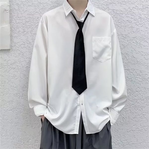 men's casual shirts white solid with tie oversize long sleeve cardigan fashion spring autumn blouses daily allmatch 230804, White;black
men's casual shirts white solid with tie oversize long sleeve cardigan fashion spring autumn blouses daily allmatch 230804, White;black